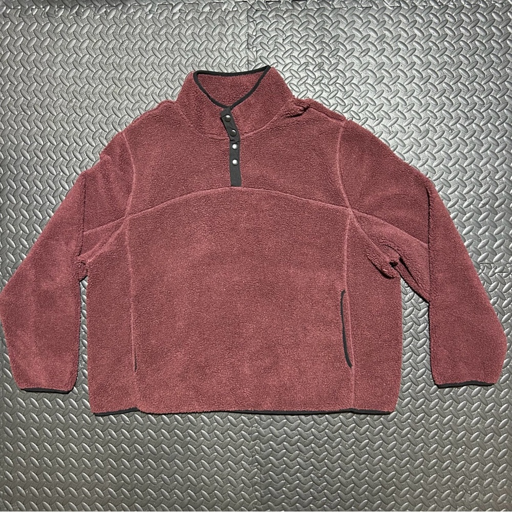 Members Mark Alpine Sherpa Pullover Sweater Henley Burgundy Wine Casual Mens 2XL